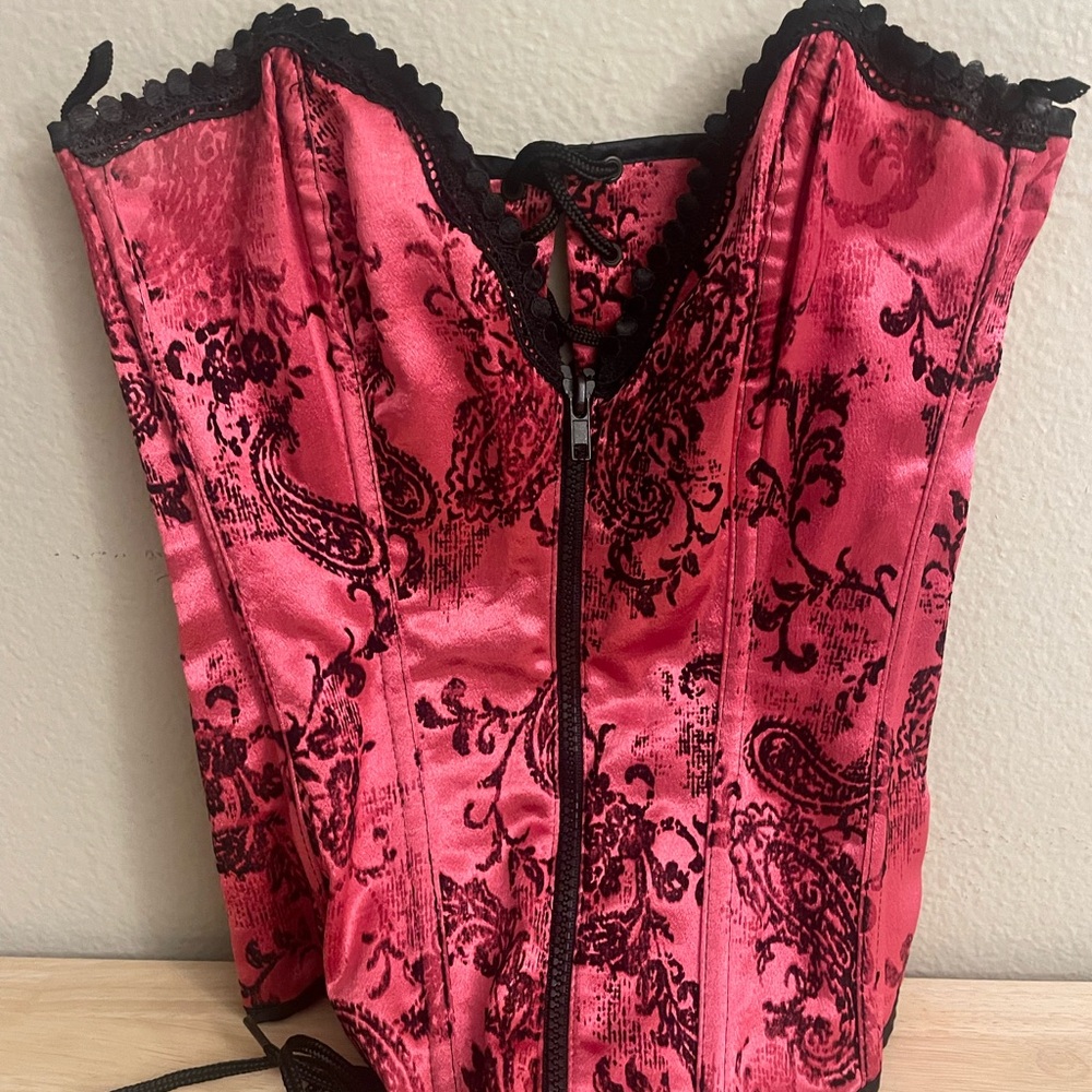 Frederick's of Hollywood Pink and Black Patterned Corset